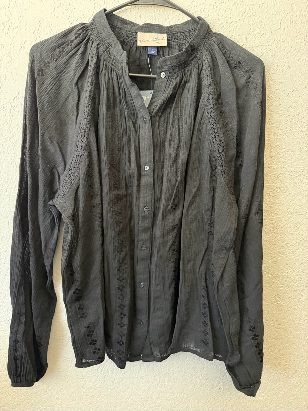 Women’s Black Button-Front Long Sleeve Blouse